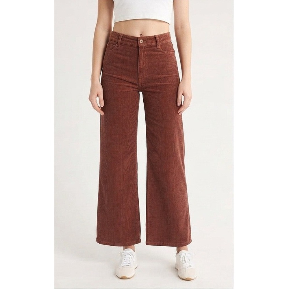 Billabong Free Fall Wide Leg High-Waist Corduroy Pants Size 30 Brown Boho EUC